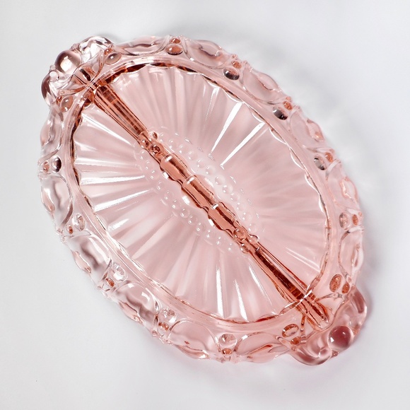 VTG Pink Depression Glass Oval Divided Candy Relish Dish 12" Long Oyster Pearl - Picture 9 of 10